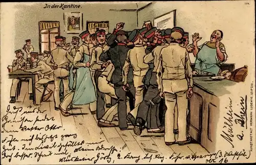 Künstler Ak Soldaten stehen Schlange in der Kantine