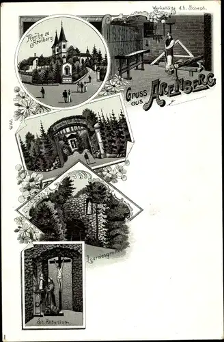 Litho Arenberg Koblenz Rheinland Pfalz, Kirche, Werkstätte d. H. Joseph, Igurdesgrotte, St. Antonius