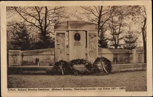 Ak Erfurt in Thüringen, Denkmal für Oberbürgermeister Richard Breslau