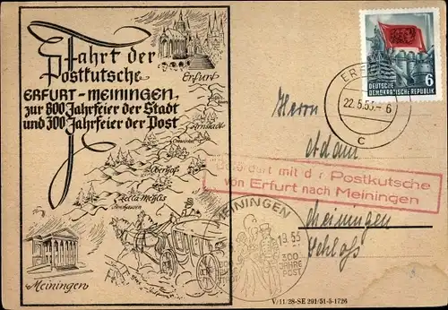 Ak Erfurt in Thüringen, Fahrt der Postkutsche Erfurt Meiningen, 300 Jahrfeier der Post