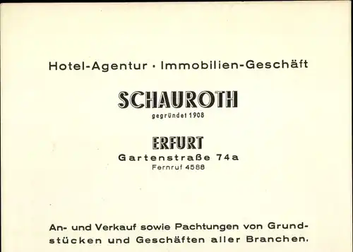 Ak Erfurt in Thüringen, Schauroth, Hotel Agentur Gartenstraße 74a