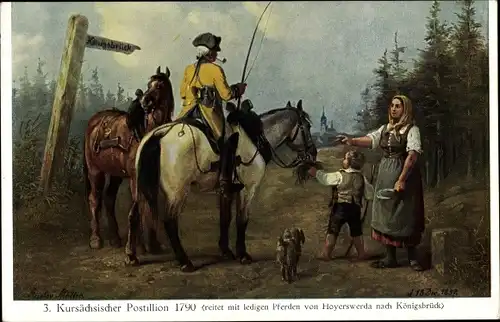 Künstler Ak Müller, Gustav, Kursächsischer Postillion 1790, auf dem Weg nach Königsbrück