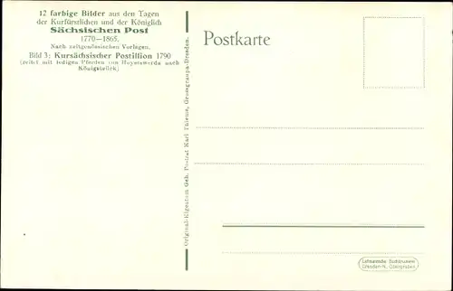 Künstler Ak Müller, Gustav, Kursächsischer Postillion 1790, auf dem Weg nach Königsbrück