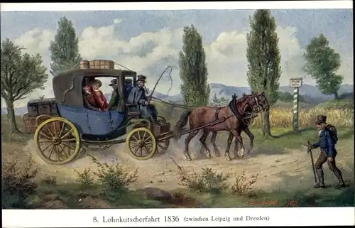 Künstler Ak Müller, Gustav, Lohnkutscherfahrt 1836, Postkutsche