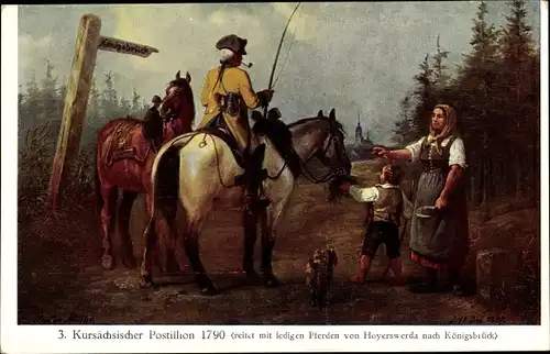 Künstler Ak Müller, Gustav, Kursächsischer Postillion 1790, auf dem Weg nach Königsbrück