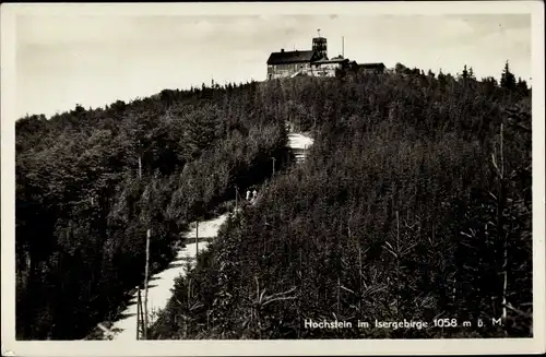 Ak Hochstein im Isergebirge Schlesien, Aufgang, Berghaus mit Aussichtsturm