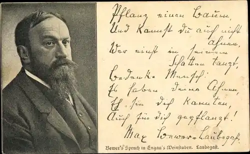 Ak Dresden Ost Laubegast, Engaus Weinstuben, Bewers Spruch, Portrait