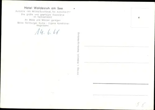 Ak Friedrichsruh Aumühle Schleswig Holstein, Hotel Waldesruh am See