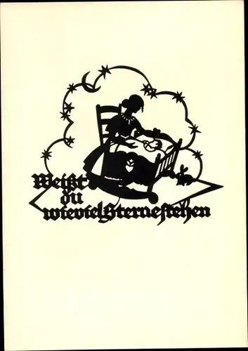 Scherenschnitt Ak Schwindt, A. M., Weißt du wieviel Sterne stehen, Mutter, Wiege