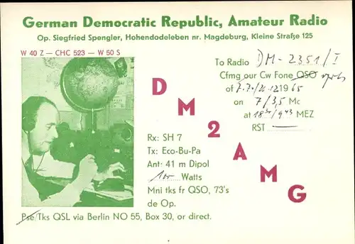 Ak German Democratic Republic, Amateur Radio, DM2AMG, QSL Karte