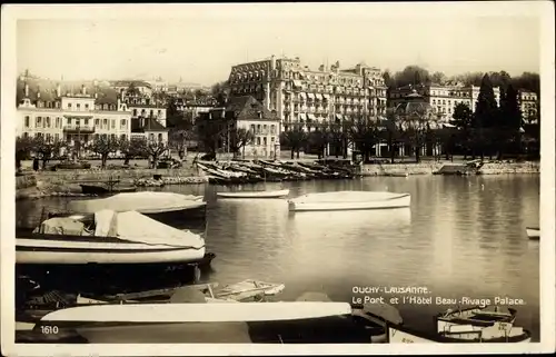 Ak Ouchy Lausanne Kt. Waadt, Le Port et l'Hotel Beau Rivage Palace