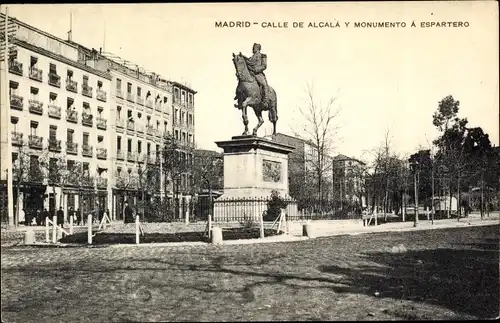 Ak Madrid Spanien, Calle de Alcala y Monumento a Espartero