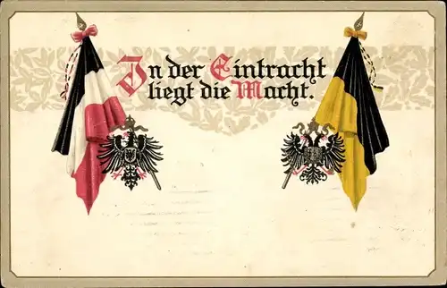 Wappen Litho In der Eintracht liegt die Macht, Kaiserreich, Österreich, Fahnen