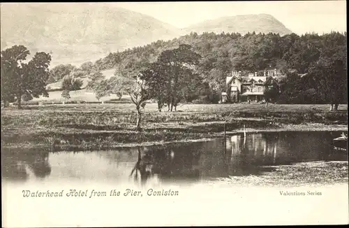 Ak Coniston Cumbria England, Waterhead Hotel from the Pier