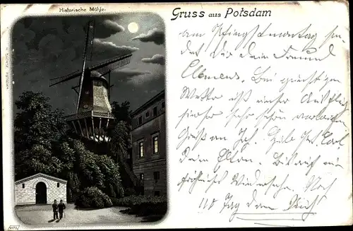 Litho Potsdam, Historische Mühle, Nachtansicht