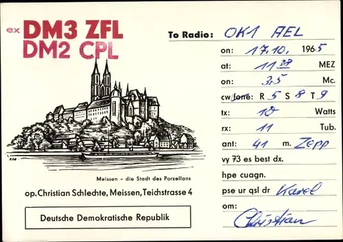 Ak Deutsche Demokratische Republik, DM3  ZFL, Meißen, Christian Schlechte, Teichstraße 4