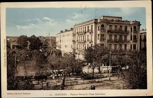 Ak Mascara Algerien, Square Perey et Place Gambetta