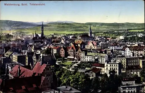 Ak Wałbrzych Waldenburg Schlesien, Totalansicht der Ortschaft