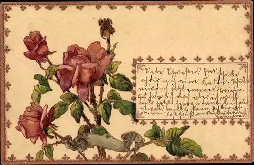 Litho Rosenblüten, Blätter, Kitsch