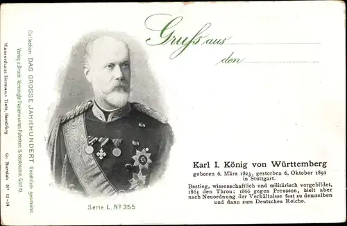 Ak Karl I., König von Württemberg, Portrait