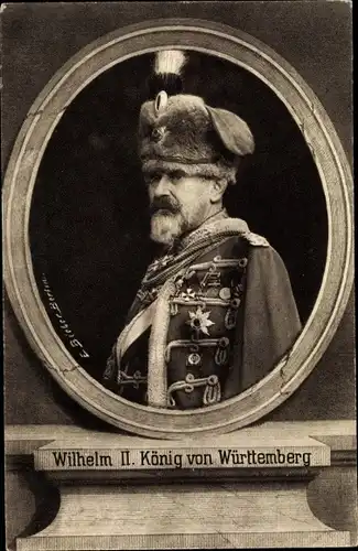 Passepartout Ak Wilhelm II, König von Württemberg, Husarenuniform, Portrait
