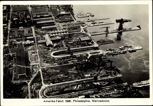 Ak Philadelphia Pennsylvania USA, Zeppelin Amerika Fahrt 1928, Marinedocks
