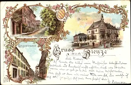 Litho Dieuze Duß Lothringen Moselle, Schule, Offizierswohnhaus  Calvarienweg, Lange Straße, Wappen