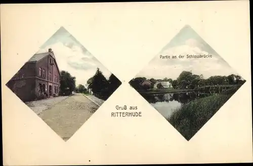 Ak Ritterhude Niedersachsen, Partie an der Schlossbrücke