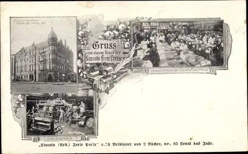Ak Lincoln Nebraska USA, Lincoln Freie Presse Gebäude, Schnellpresse, Versandraum