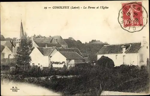 Ak Combleux Loiret, La Ferme et l'Église