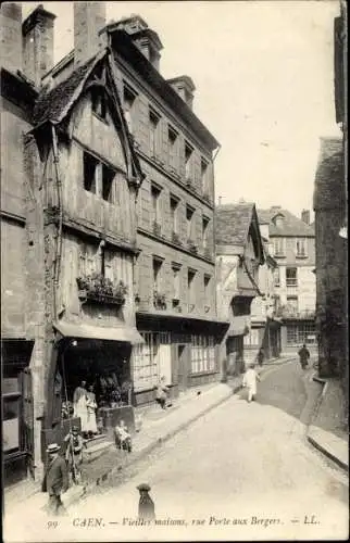Ak Caen Calvados, Vieilles Maisons, Rue Porte aux Bergers
