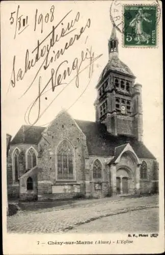 Ak Chezy sur Marne Aisne, L'Eglise