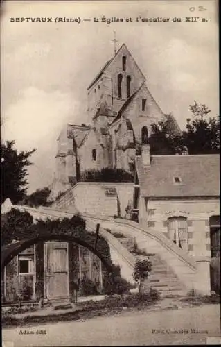 Ak Septvaux Aisne, Eglise et l'escalier