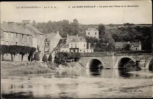 Ak Pont d Ouilly Calvados, Le pont sur l'Orne et le Boulevara, Brücke