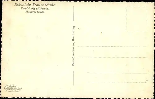 Ak Rendsburg in Schleswig Holstein, Koloniale Frauenschule, Hauptgebäude