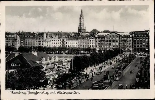 Ak Hamburg, Jungfernstieg mit Alsterpavillon