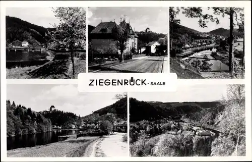 Ak Ziegenrück am Schiefergebirge Thüringen, Panorama vom Ort, Uferpartie, Straßenpartie