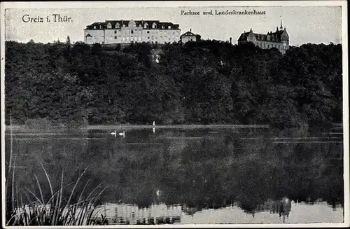 Ak Greiz in Thüringen, Parksee, Landeskrankenhaus