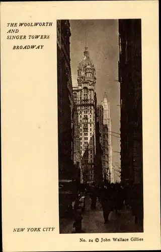 Ak New York City USA, Ortsansicht, The Woolworth and Singer Towers, Broadway