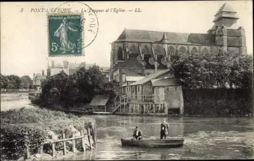 Ak Pont l Eveque Calvados, Touques et L'Eglise, Ruderboot