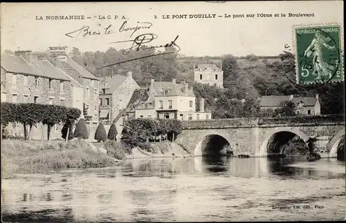 Ak Pont d Ouilly Calvados, Brückenpartie, Le pont sur l'Orne et le Boulevard