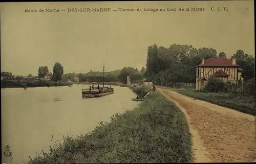 Ak Bry sur Marne Val de Marne, Chemin de halage au bord de la Marne