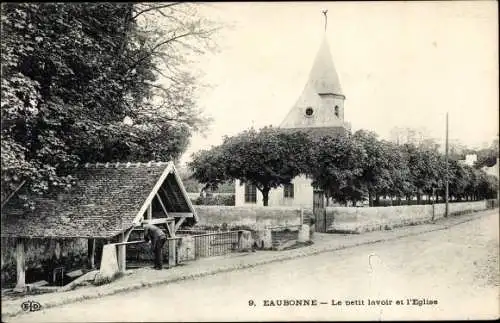 Ak Eaubonne Val d’Oise, Le petit lavoir et l'Eglise