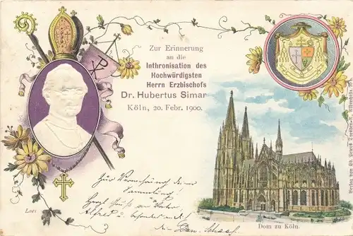 Präge Litho Köln am Rhein, Erzbischof Dr. Hubertus Simar, Dom