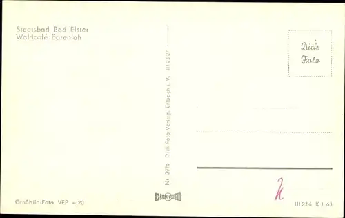 Ak Bad Elster im Vogtland, Waldcafe Bärenloh