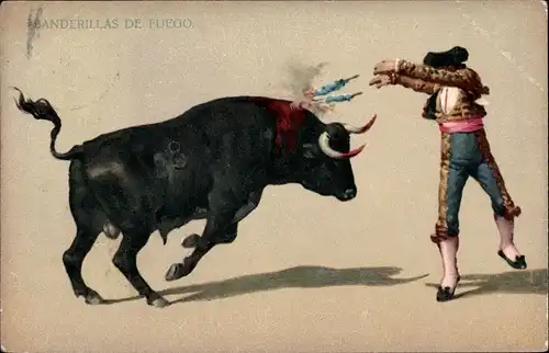 Künstler Ak Stierkampf, Banderillas de Fuego, Matador