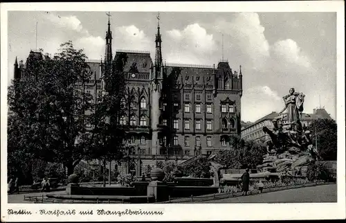 Ak Szczecin Stettin Pommern, Rathaus mit Manzelbrunnen