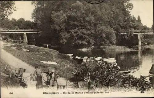 Ak Champigny sur Marne Val de Marne, Bords de Marne, Pont