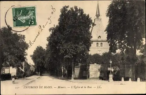 Ak Menars Loir et Cher, Eglise, Rue