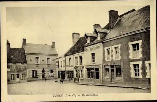 Ak Lunay Loir et Cher, Grande Rue, Hotel, Cafe Gauthier